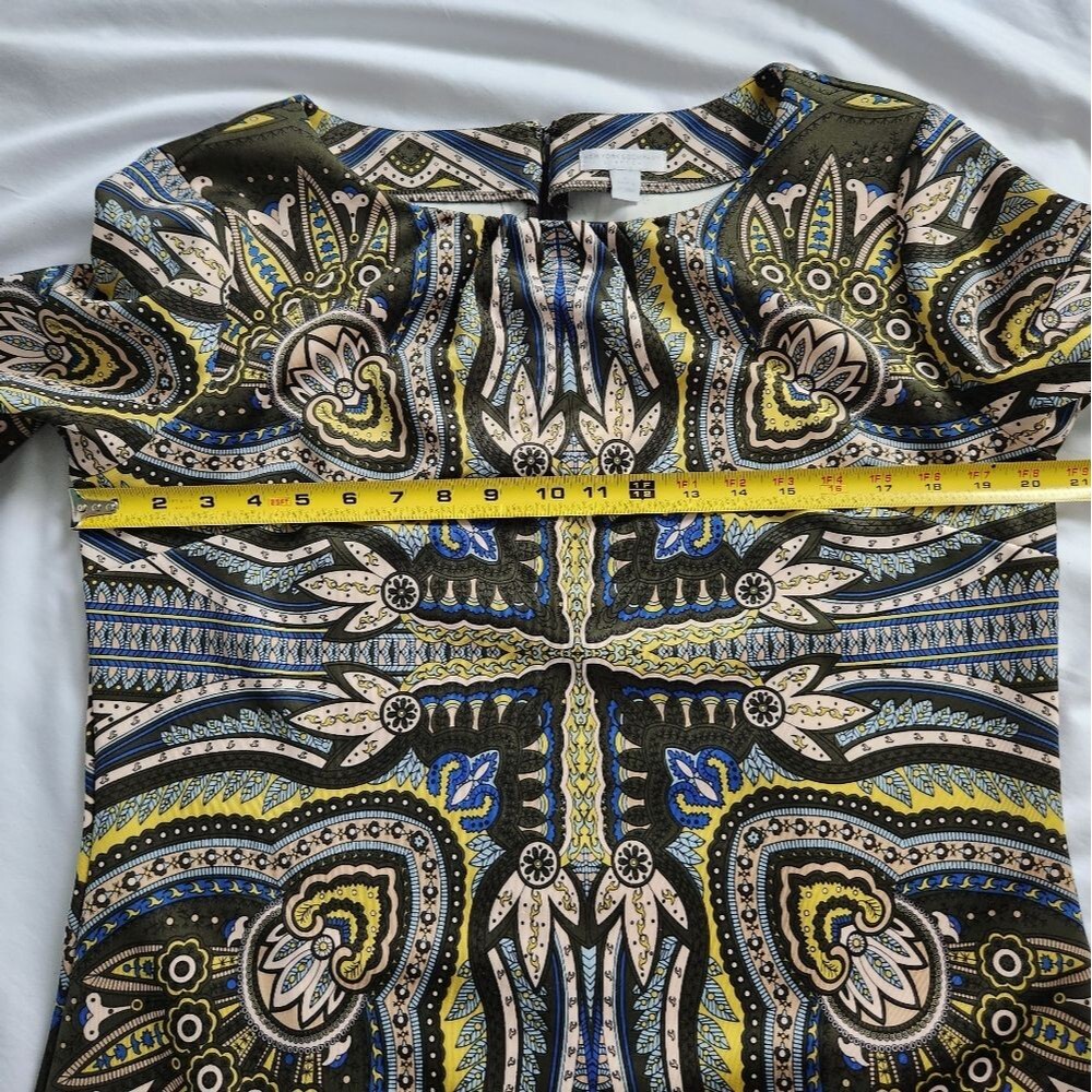 Retro Belle Sleeve Dress NY & Company Size XL Stretch Green Gogo Costume Hippy - Picture 7 of 14